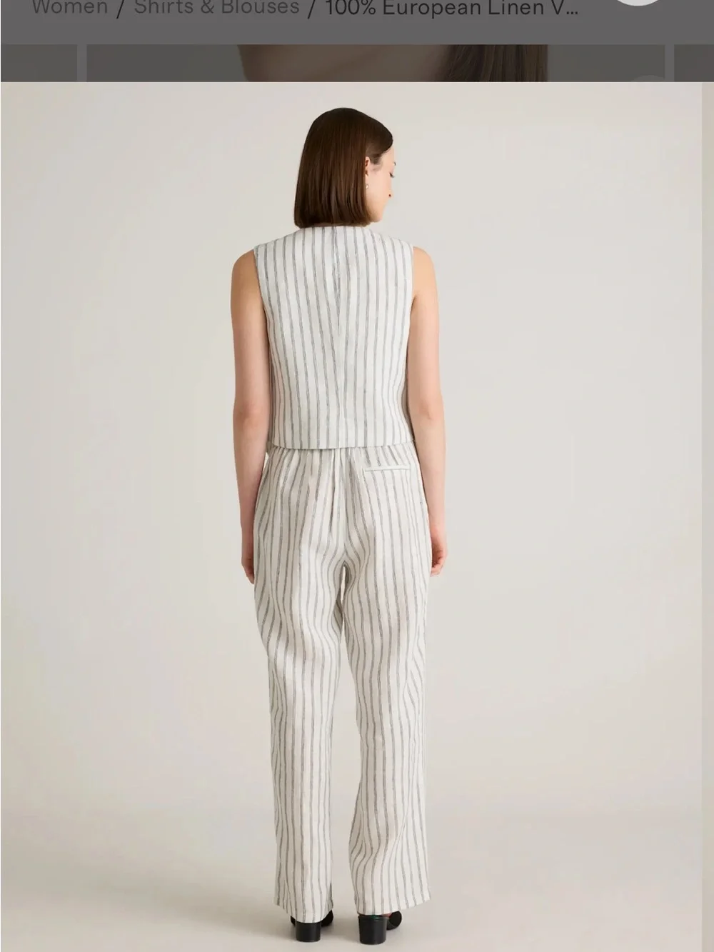 100% European Linen Matching Striped Vest and Pants Matching Set